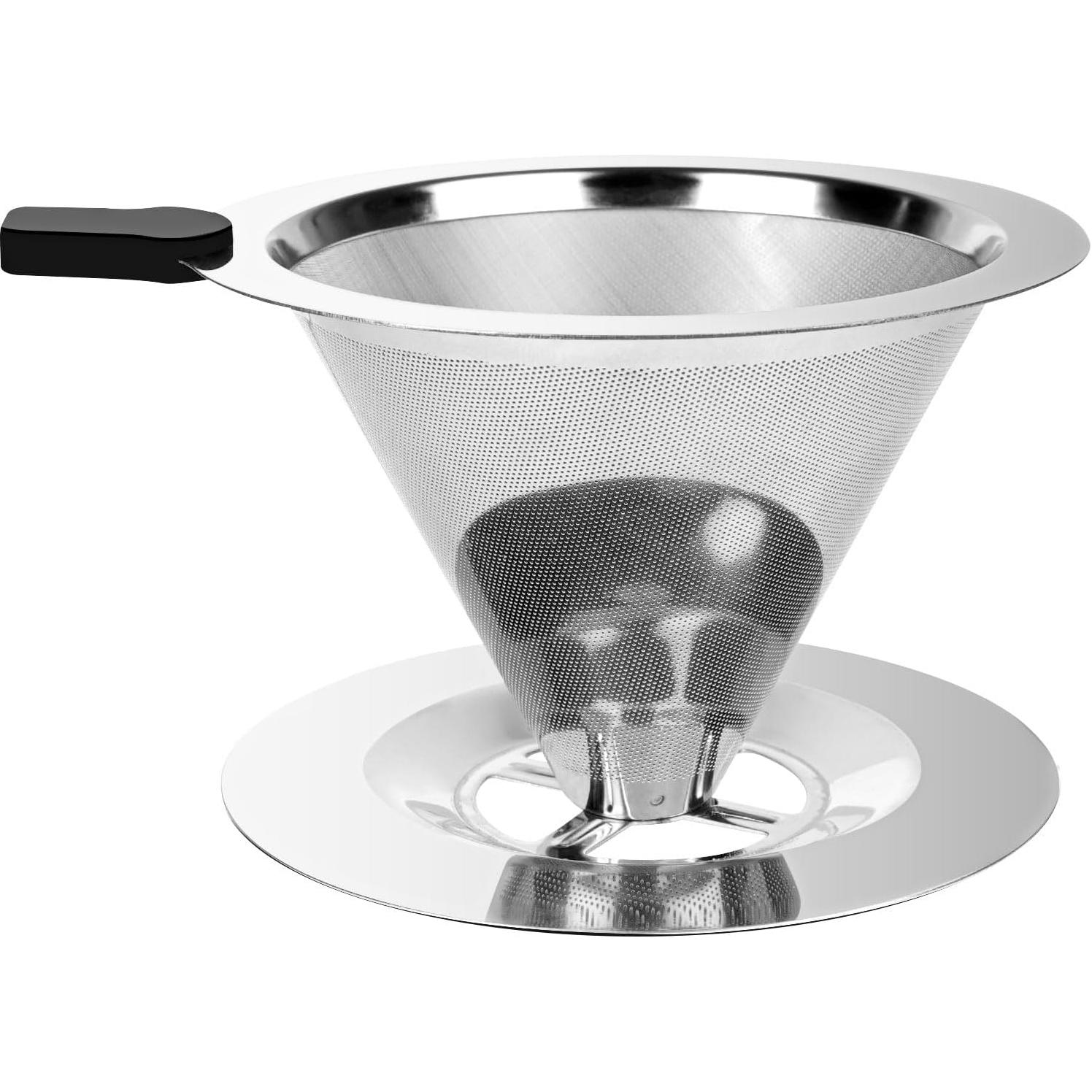 

AIKARO Stainless Steel Pour Over Coffee Dripper - Reusable, Paperless Permanent Drip Cone Filter
