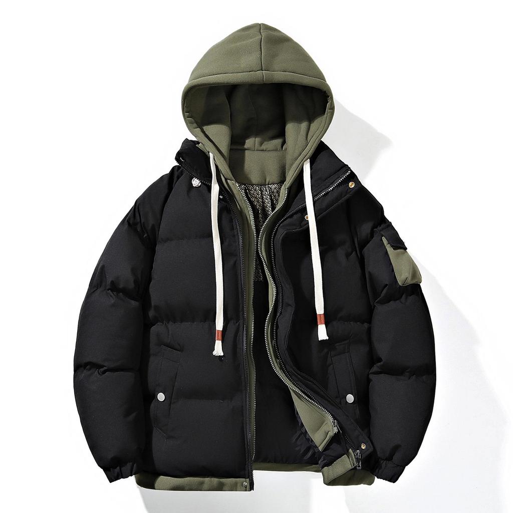 Fake Two Herren Daunenjacke mit Kapuze, gepolsterte Jugendjacke, modische Freizeitjacke