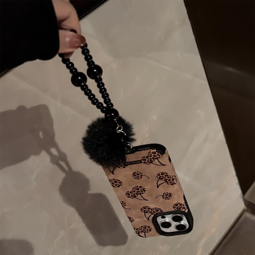 Sweet Cool Leopard Cherry for IPhone16 for Apple 17 Phone Case 15promax Suede 14 Plush Rope 13