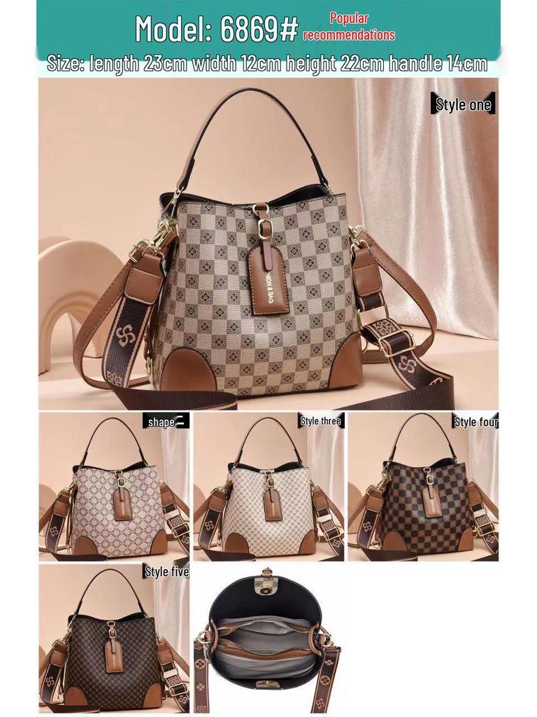 Women's 2024 Trendy Print Bucket Bag with Single & Double Shoulder Straps