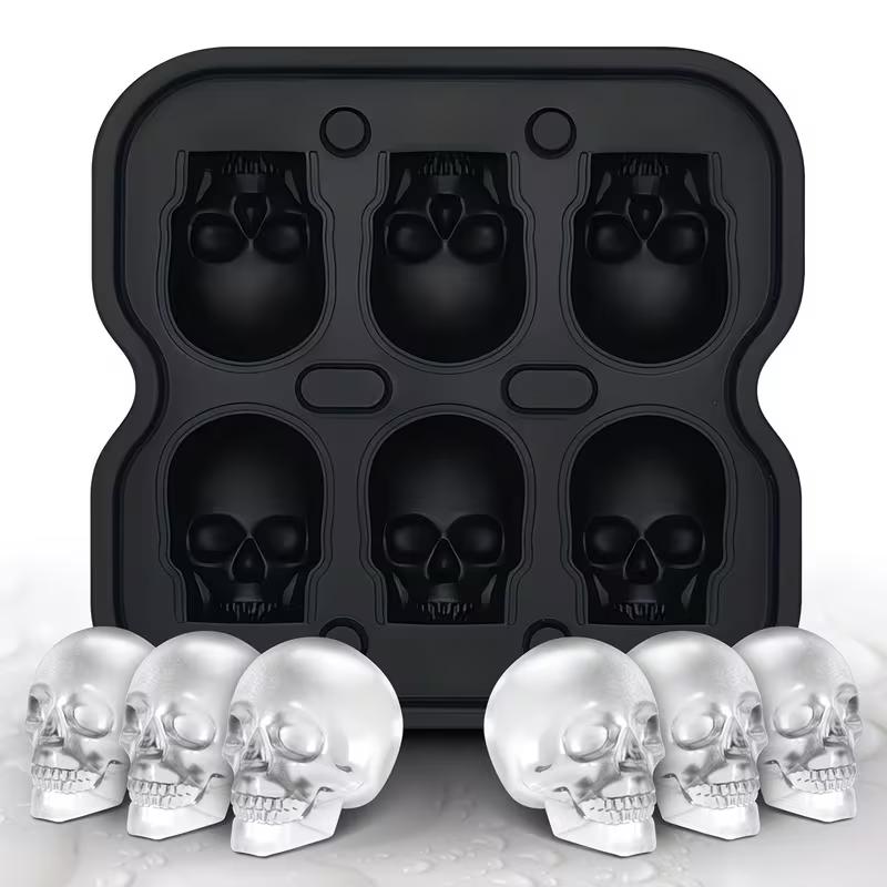 Totenkopf Eisballform Silikon 3D Flexible Eiswürfelbehälter BPA-frei Eiswürfelformen für Gefrierschrank Horror Totenkopf Kopf Cocktail Eisballbereiter