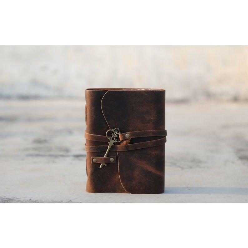 Vintage Leather Journal for Women Men, 240 Pages Multicolor Deckle Paper with Pen Loop & Key, Leather Scrapbook, Book of Shadows, Grimoire.