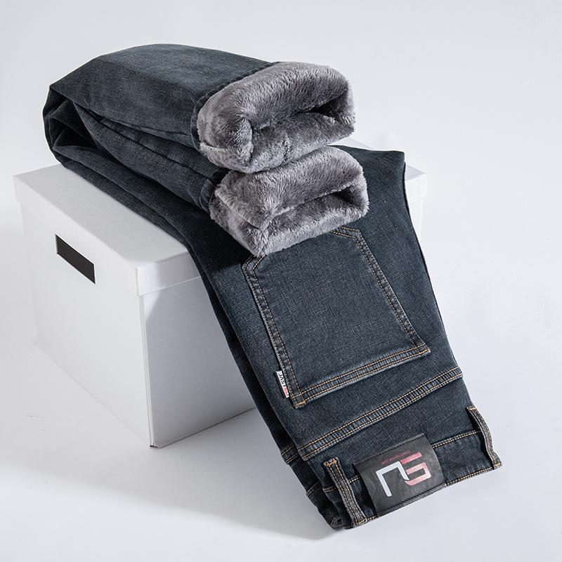 JYL Теплые толстые зимние джинсы мужские прямые эластичные теплые молодежные модные широкие. 30