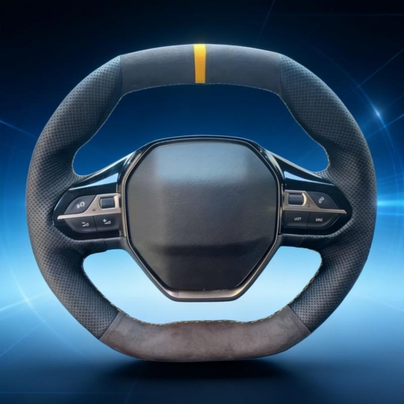 DIY Car Steering Wheel Cover 508 208 3008 4008 5008 2016- Car Interior Suede Steering Wrap Cover For Peugeot E-208 Black Thread