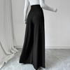 New Women's High Waist Black Straight Wide Leg Pants, Polyester Blend Patchwork Lightweight Trousers for Office & Street Fashion