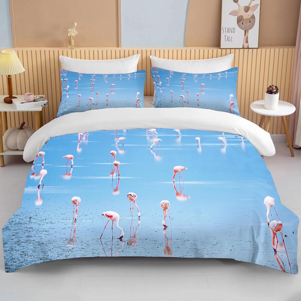 Flamingo cartoon cute bear kawaii Christmas gift king size double bed children's bedding microfiber or polyester duvet cover set