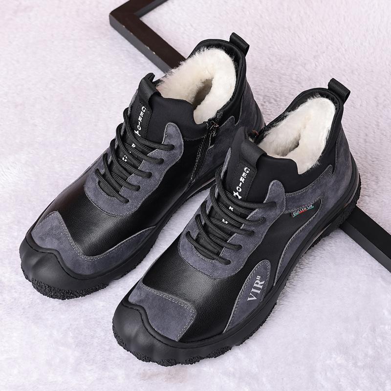 Winter Comfortable Snow Short Boots Men's New Plush Warm Fashionable Non Slip Cotton Shoes Outdoor Walking Sports Casual Shoes