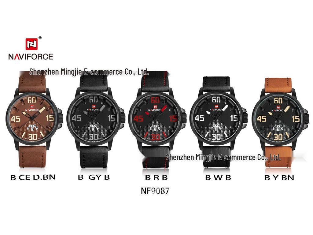 NAVIFORCE Yeni 9087 Erkek Moda Günlük Çok Fonksiyonlu Su Geçirmez Kuvars Saat