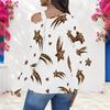 Women Plus Size Asymmetric Cutout Neck Cold Shoulder Long Sleeve Leopard Moth Print White Fitted Top