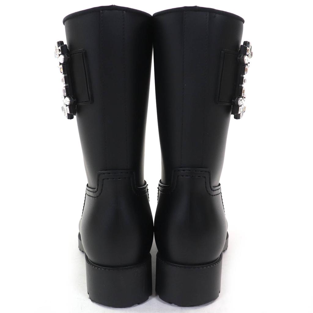 Tolle ROGER VIVIER kurze Stiefel Tempet Viv Strassbacks Gummi-Regenstiefel schwarz Damen 37 Gebraucht