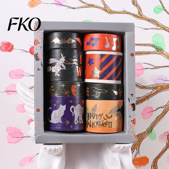Multi-layer Washi Tape 8 Rolls Halloween Tape, Spooky Bat Witch Cat Pattern Decorative Set for Junk Journaling Supplies, Scrapbooking, DIY
