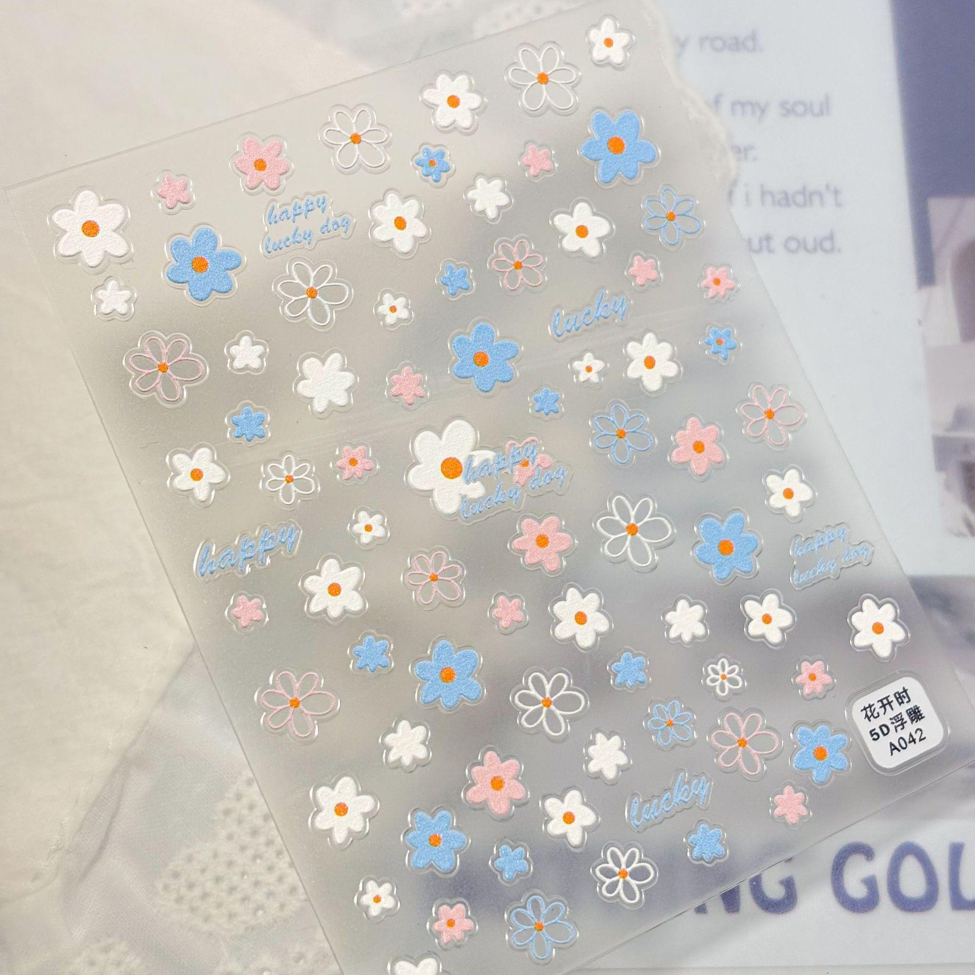 Embossed Floral 3D Nail Art Stickers: Fresh, Thin, Transparent Graffiti Flowers