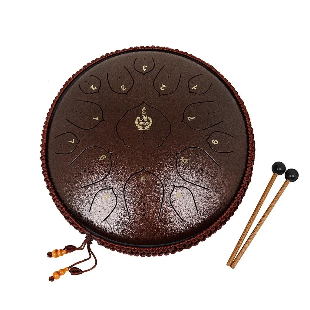 14 Inch 15 Tone Drum Steel Tongue Drum with Handbag Drumsticks Percussion Psychotherapy Meditation Instrument Gift for Beginner