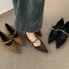 Retro Niche Chain Word with Shallow Mouth Pointed Head Suede Mary Jane Shoes Commuter Low Heel Evening Wind Single Shoes
