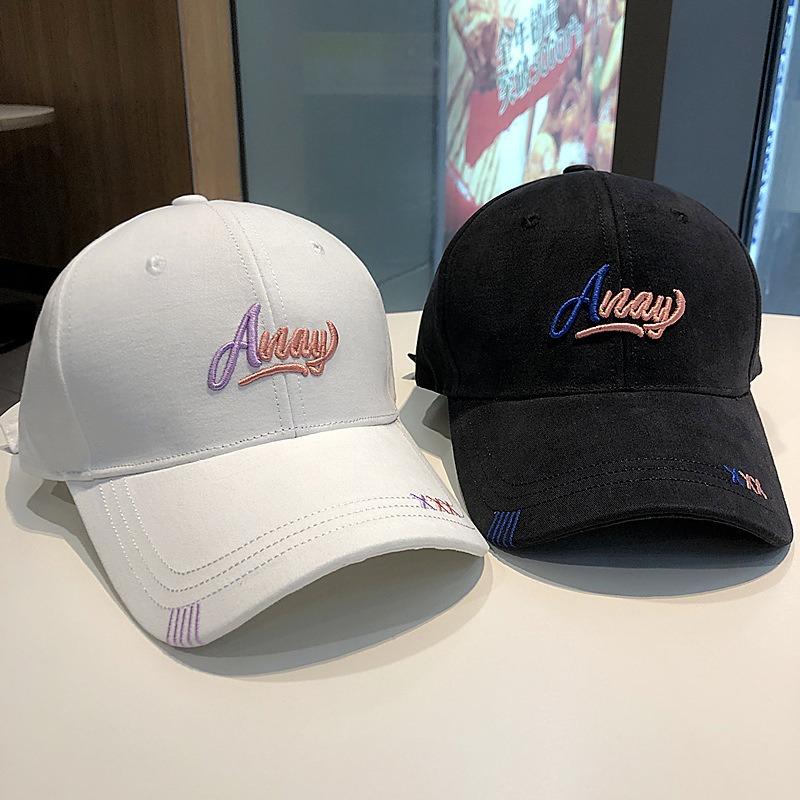 Hat female versatile face small wide brim big head circumference embroidery baseball cap hard top sunshade sun protection cap men