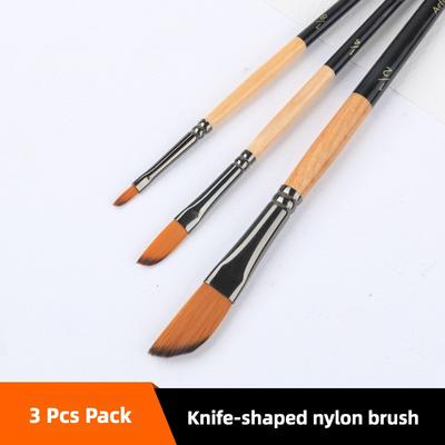 3 Pcs Set Knife-shaped Two-color Nylon Hair Long Birch Rod Oil Brush Watercolor Acrylic Gouache Painting Artist  School Supplies