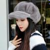 Luxury Faux Mink Fur Beret with Visor for Women, Winter Double Warmth Cotton Lined Hat, Stylish Outdoor Peaked Beret
