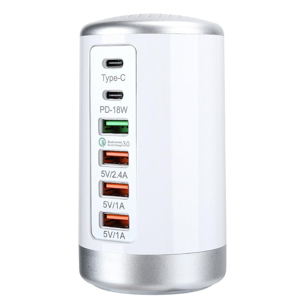 Fast Charger Hub 6 Ports USB TypeC QC3.0 PD 18W Charging Station for Phone Tablet Computer 65W