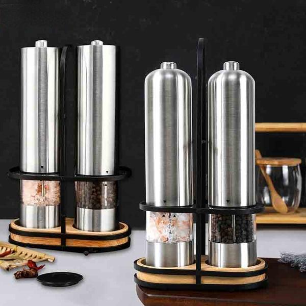 Stainless Steel Electric Salt and Pepper Mill Set Automatic Herb Spice Grinder Adjustable Coarseness Gifts Kitchen Gadget