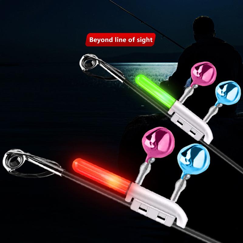 Fishing Bite Alarms Fishing Rod Double Bell Rod Clamp Tip Induction Lamp Bright Night Flash Led Without Battery Tackle Flash Led