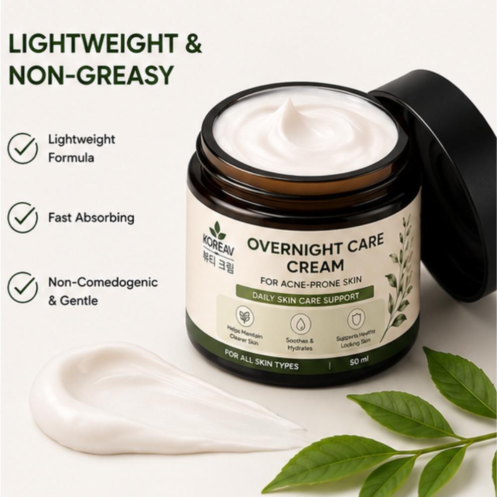 KOREAV Overnight Care Cream For Acne Prone Skin | Lightweight Night Cream 50ml