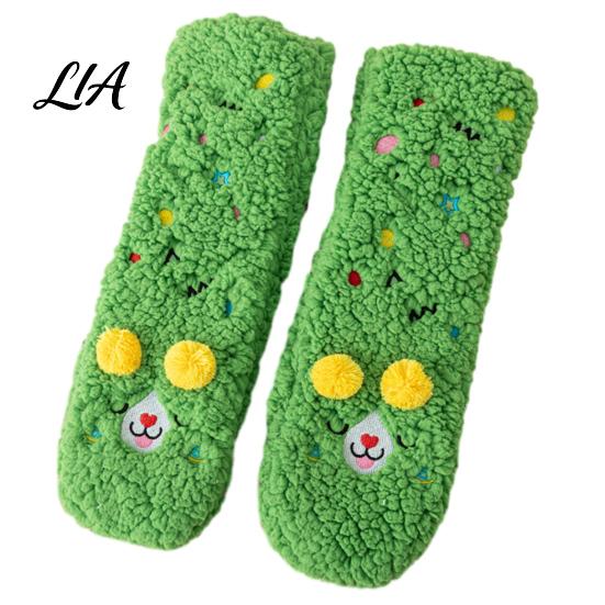 Cozy Cartoon Pattern Socks Thickened Floor for Women, Non-Slip Mid-Calf Socks, Thermal Winter Comfortable Elastic Ribbed Slippers Soft Fuzzy