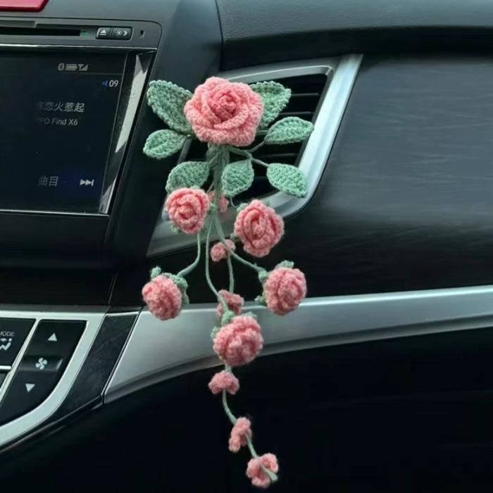 High Quality Car Hanging Decoration Crocheted Bouquet Charm Pendant Knitted Flower Car Interior Accessories Finished Product