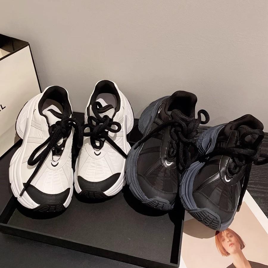 Leather Color Matching Heightening Dad Shoes Women's Ins Tide 2025 New Fashion Versatile Lace-up Light Casual Sports Shoes