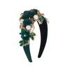 Women Heaband Fake Flower Faux Pearl Shiny Rhinestone Decor Wide Vintage Luxury Anti-slip Colorful Hair Hoop Anti-slip Hair Decoration Accessory