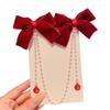 Elegant Double Bowknot Hair Clip for Kids with Tassel Pearls Designs Perfect for Little Girls Daily Wear and Event