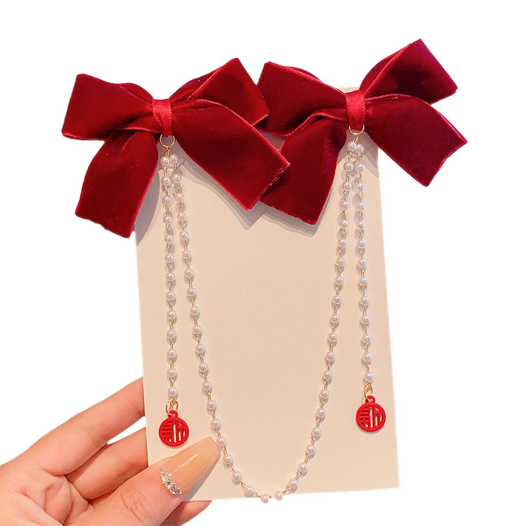 Elegant Double Bowknot Hair Clip for Kids with Tassel Pearls Designs Perfect for Little Girls Daily Wear and Event