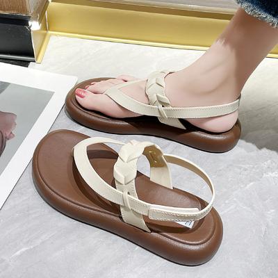 Sandals Women's Summer Wear New Flat Heel Soft Sole Small Fragrant Wind Summer Go Out Solid Color Roman Shoes Beach Slippers