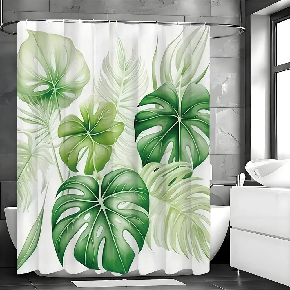 Tropical Leaf Turtleback Leaf Shower Curtain, Bathroom Decorative Shower Curtain, Waterproof Shower Curtain with Hooks