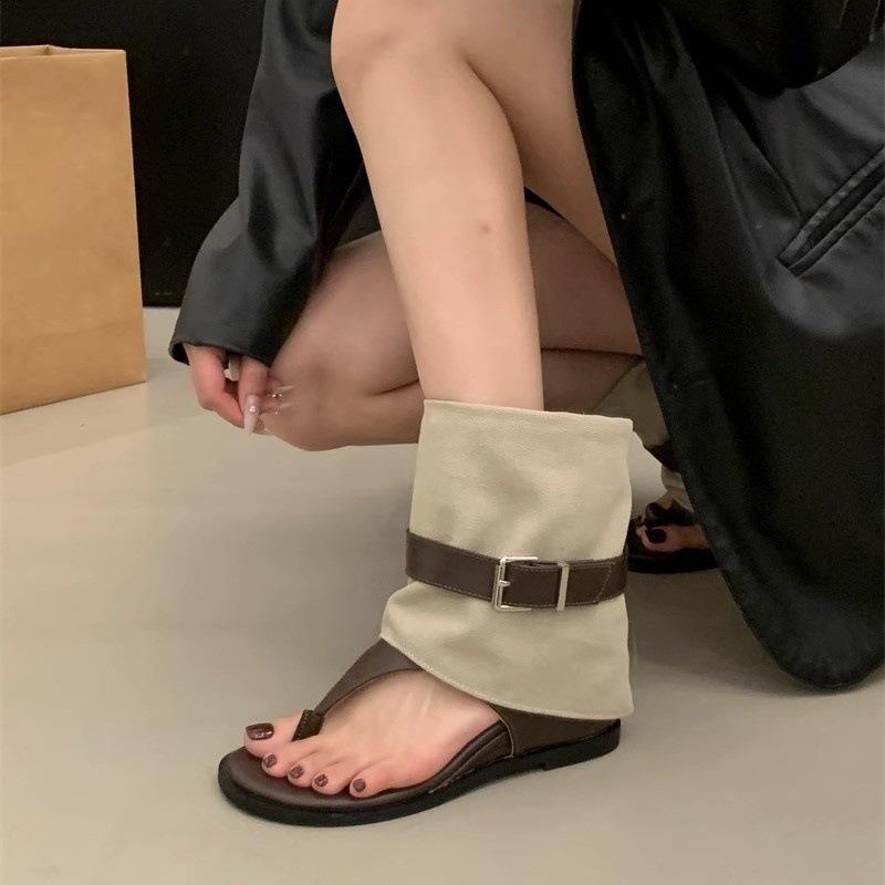 Inner heightening toe cool boots women's new summer trousers boots flip-flops pinch boots sandals short tube