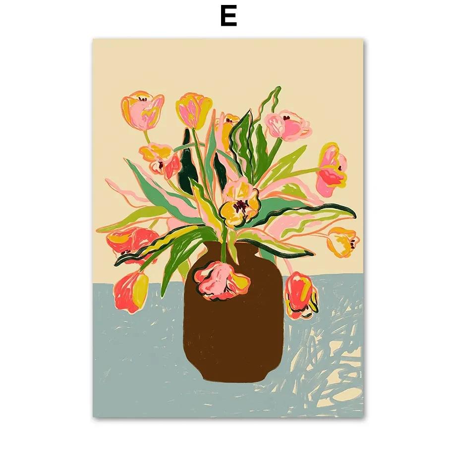 Abstract Peace Lily Calm Woman Portrait Vase On Chair Boho  Canvas PaintingPoster Wall Art Print Pictures For Living Room Decor