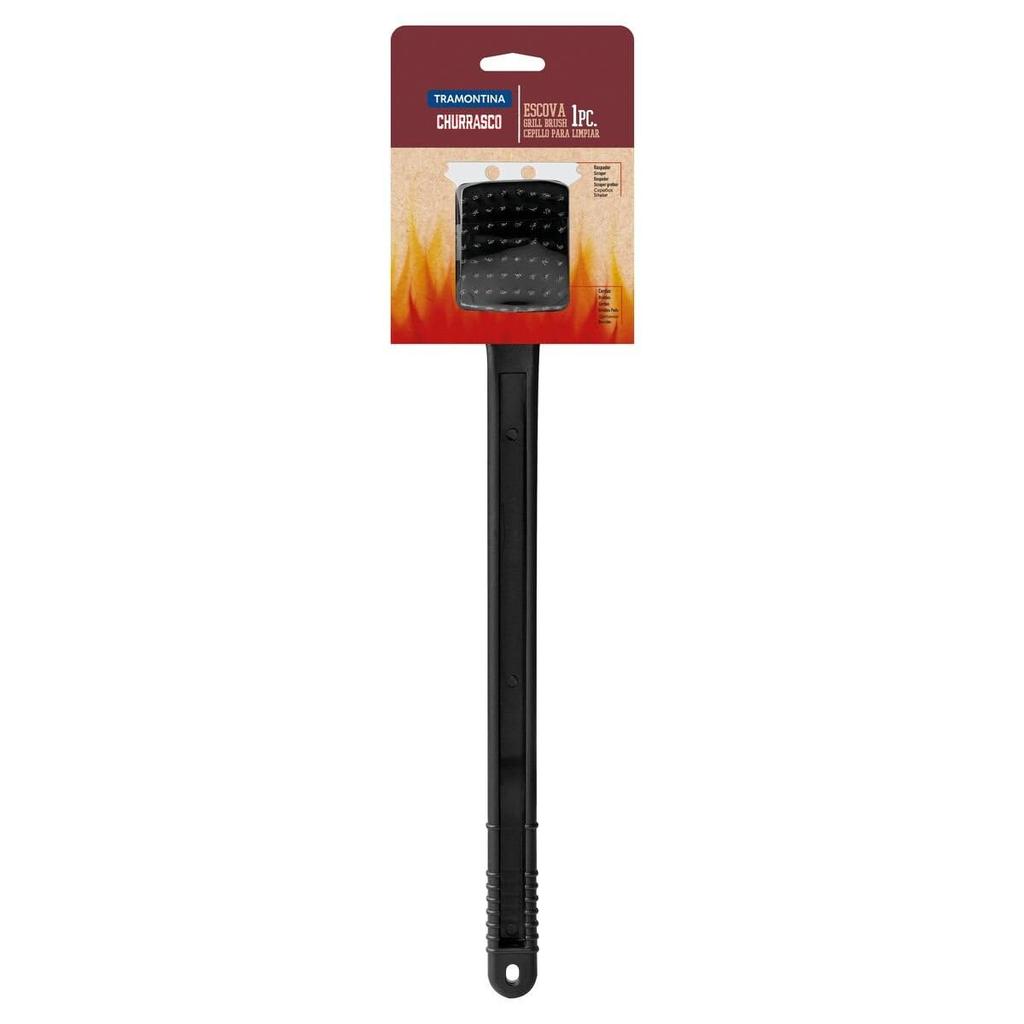 TRAMONTINA BBQ Grill Brush Cleaner Churrasco 44cm Burn Removal Net Iron Plate Long Churrasco Tool Made In Brazil TRAMONTINA Black 26461/100