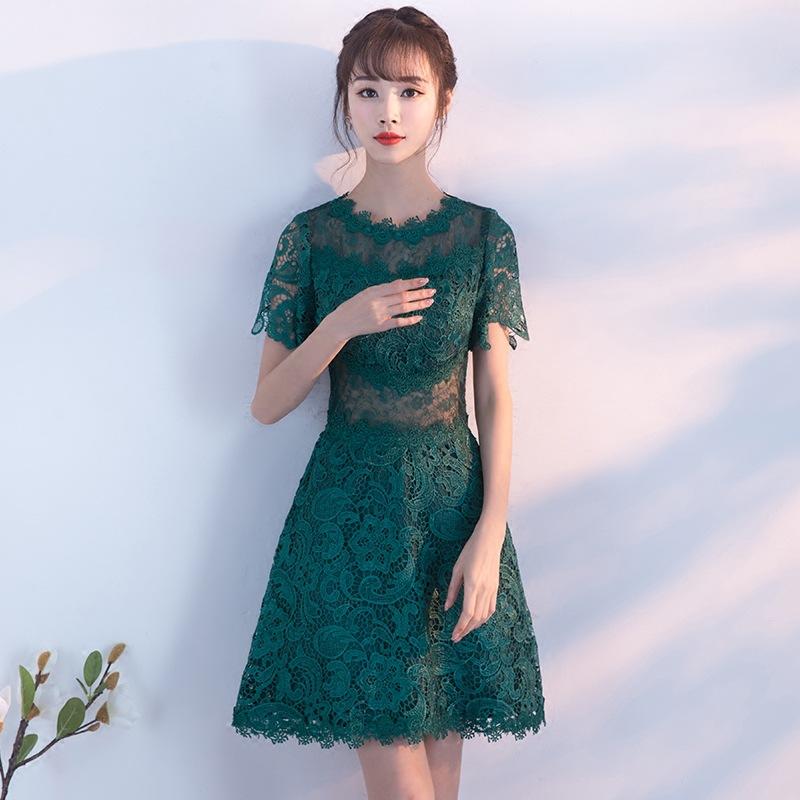 

Evening dress short fashion new princess green Korean version small dress dress sexy slim fit XS темно-зеленого