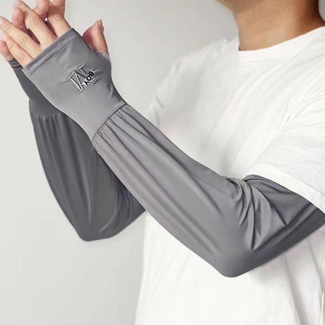 

Men s Breathable Ice Silk UV Protection Arm Sleeves with M Logo One Size