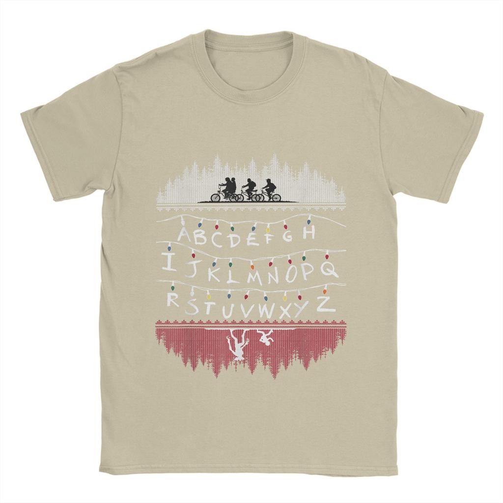 Stranger Alphabet Lights Cotton T Shirt For Men Summer Vintage T Shirts O Neck Hippie Tees Big Size Cheap Tops