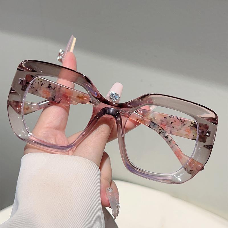 Oversized Square Glasses Women Fashion Candy Color Colorful Frames Eyewears Trendy Band Designer Non-Presciption Glasses