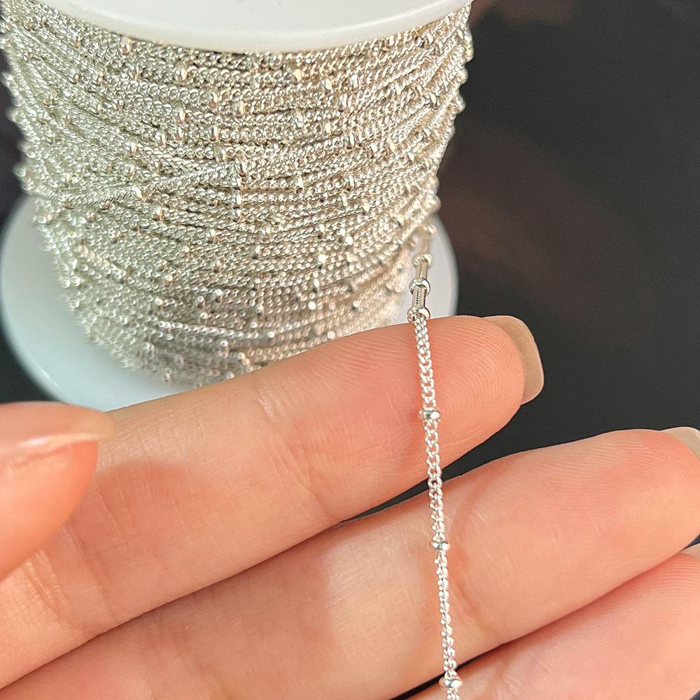 Permanent 1.2mm Width Jewelry Chains Sterling Silver Curb Chain with 2mm Bead 1.2mm