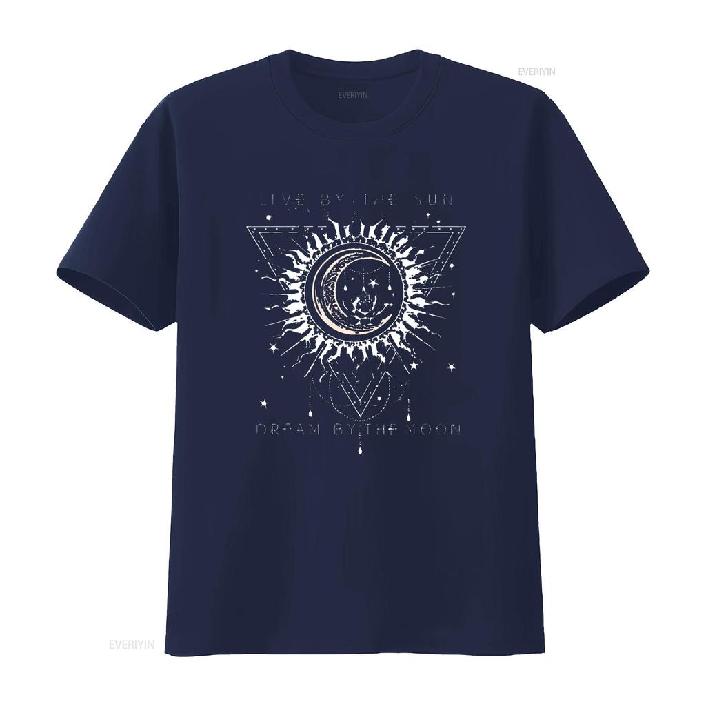 Live By The Sun Dream Moon Boho T Shirt vintage Washed Versatile Top For Everyday Wear Comfortable streetwear Slightly fashion