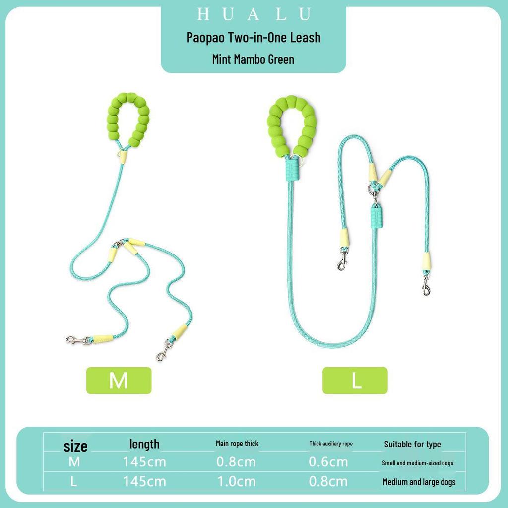 Dopamine Color Double Dog Leash for Two Puppies – Single Pull Multi-Dog Leash