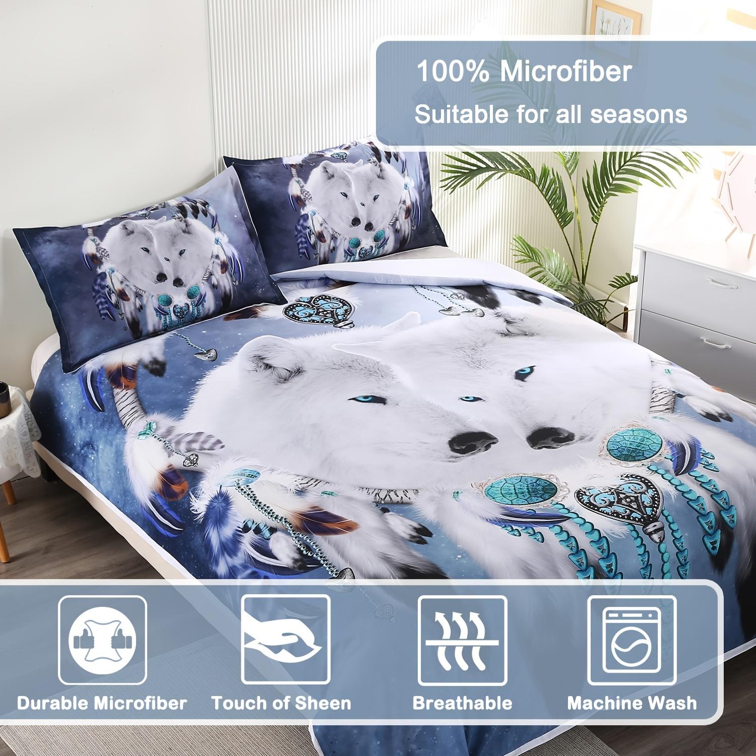 Комплект постельного белья из 3 предметов с принтом «Арктический волк» в национальном — фото 2