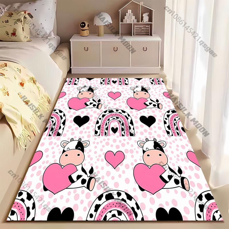 Cute Cows Hearts Rainbows Carpet Yoga Living Room Room Decor Children's Crawling Mat Doormat Area Rug Games Mat