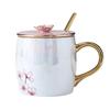 Cherry Blossom Ceramic Mugs With Lid Gold Spoon Porcelain Coffee Milk Cups Breakfast Drinkware for Women Lovers Friends G