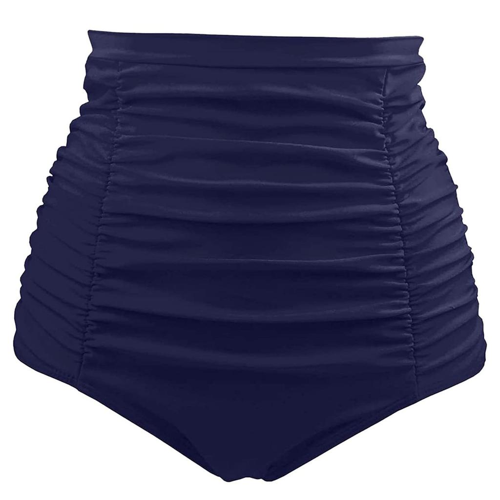 Women’s High-Waisted Swimsuit Stretch Ruched Swim Bottoms, Modest Bikini Pants for Beach and Pool