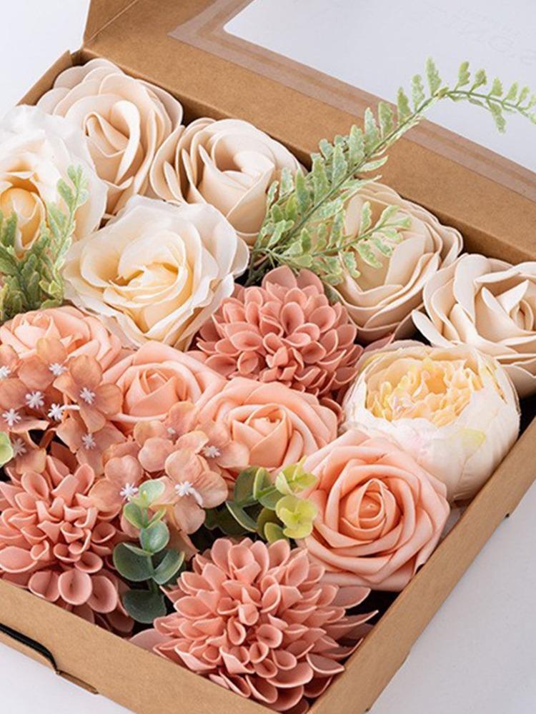 Artificial Dahlia Rose Peony Combo Set with Stems for DIY Home Wedding Arrangements Party Bridal Bouquet Balcony Decoration Silk Fake Rose Flower Head