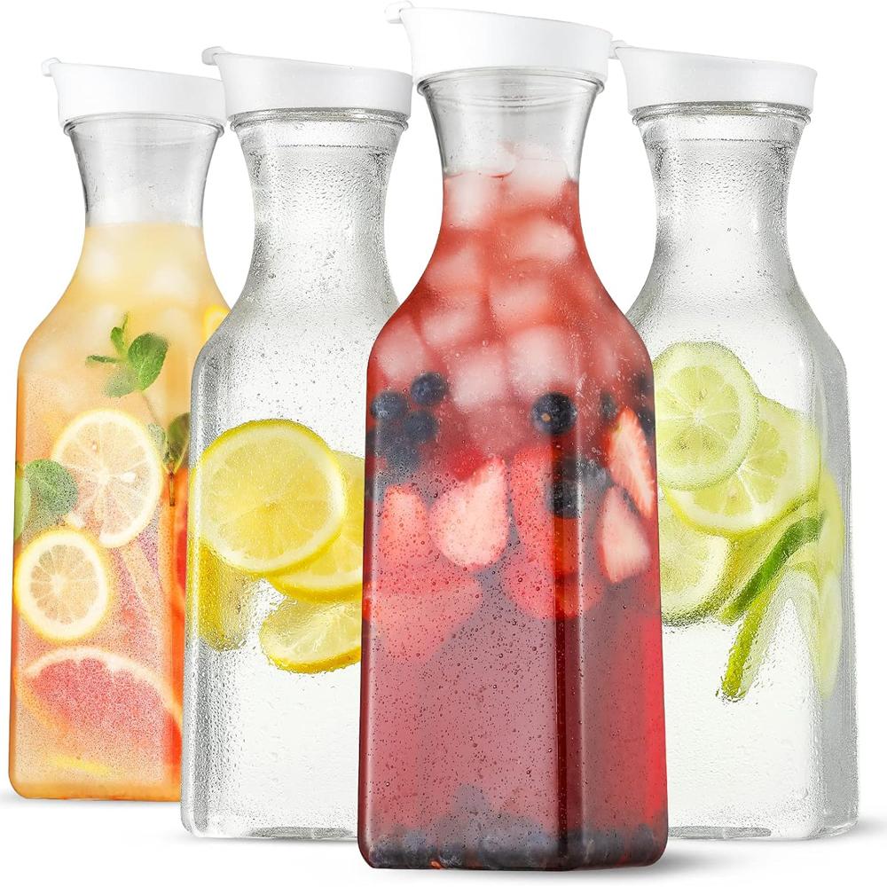1500ml/50oz Juice Water Bottle Leakproof with Flip Top Square Juice Container Plastic Water Bottle for Cold Drinks/Juice Milk