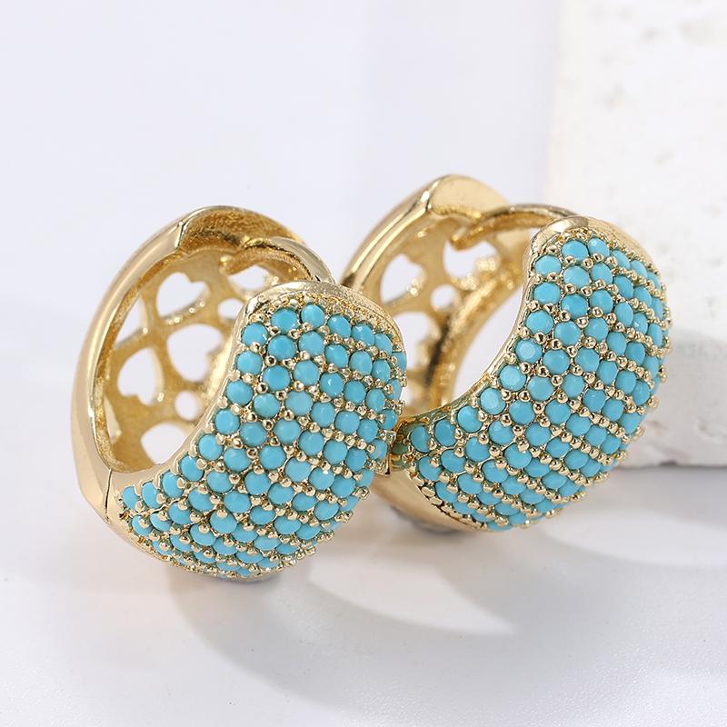 Vintage Schlichte Inlay Synthetische Türkis Creolen für Damen Böhmischer Stil Vergoldet Feiertags Schmuck Zubehör Geschenk